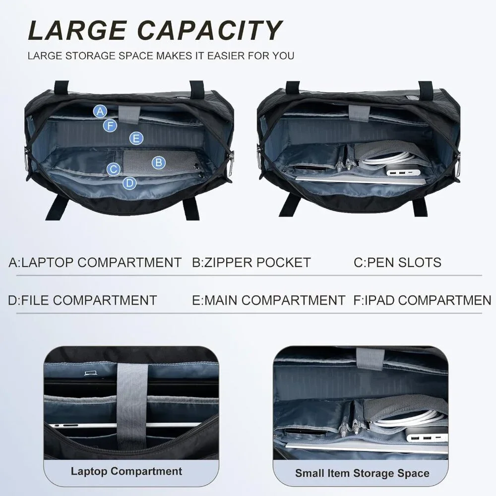 Waterproof Women’s Business Office Bag Quilted Black Laptop Tote Elegant - Picture 3 of 6